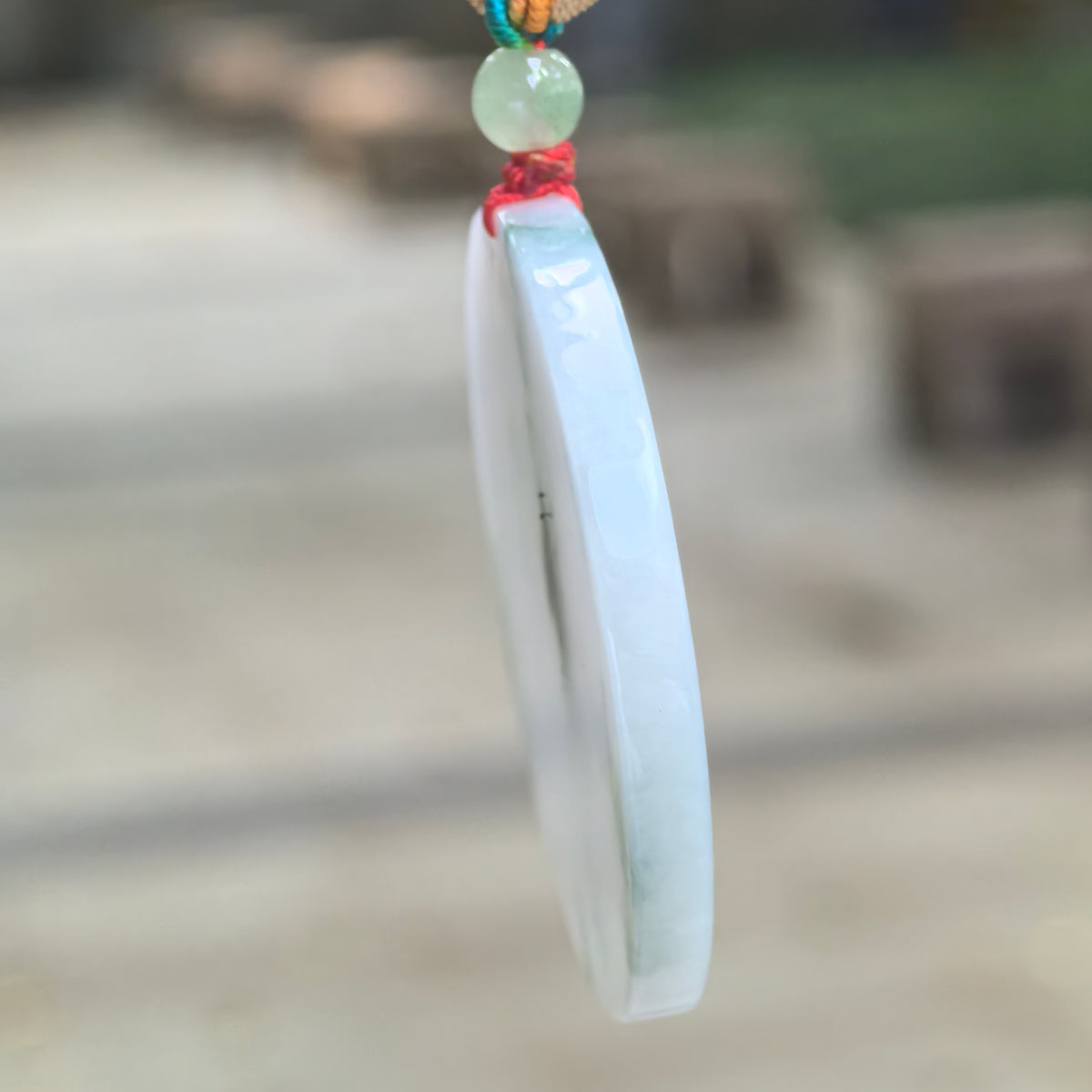 Fine Glutinous White and Deep Green Jadeite Round Plain Plaque Pendant