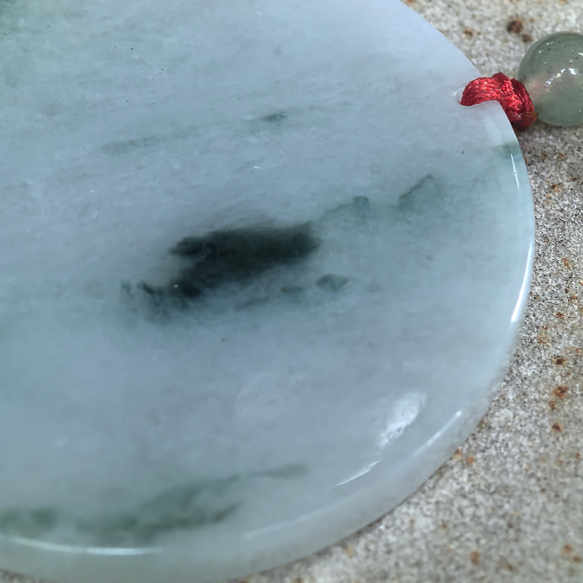 Fine Glutinous White and Deep Green Jadeite Round Plain Plaque Pendant