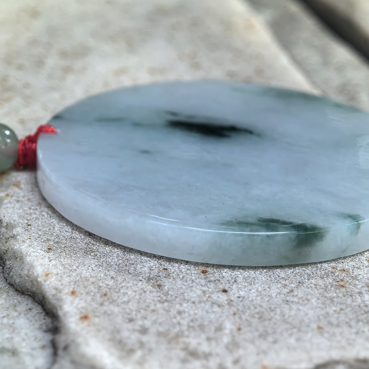 Fine Glutinous White and Deep Green Jadeite Round Plain Plaque Pendant
