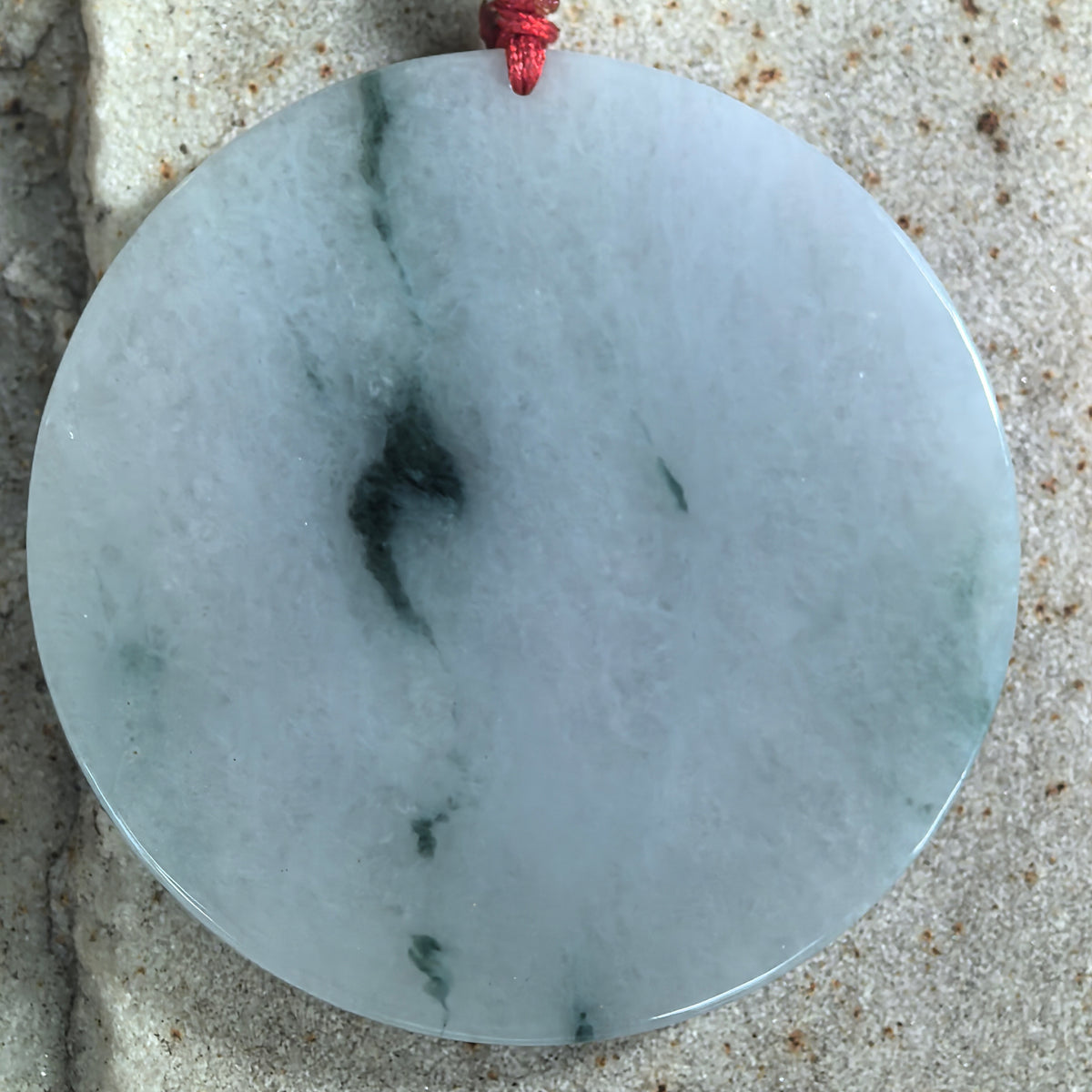Fine Glutinous White and Deep Green Jadeite Round Plain Plaque Pendant