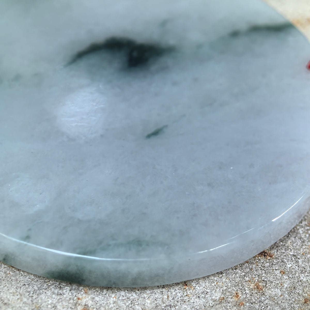Fine Glutinous White and Deep Green Jadeite Round Plain Plaque Pendant