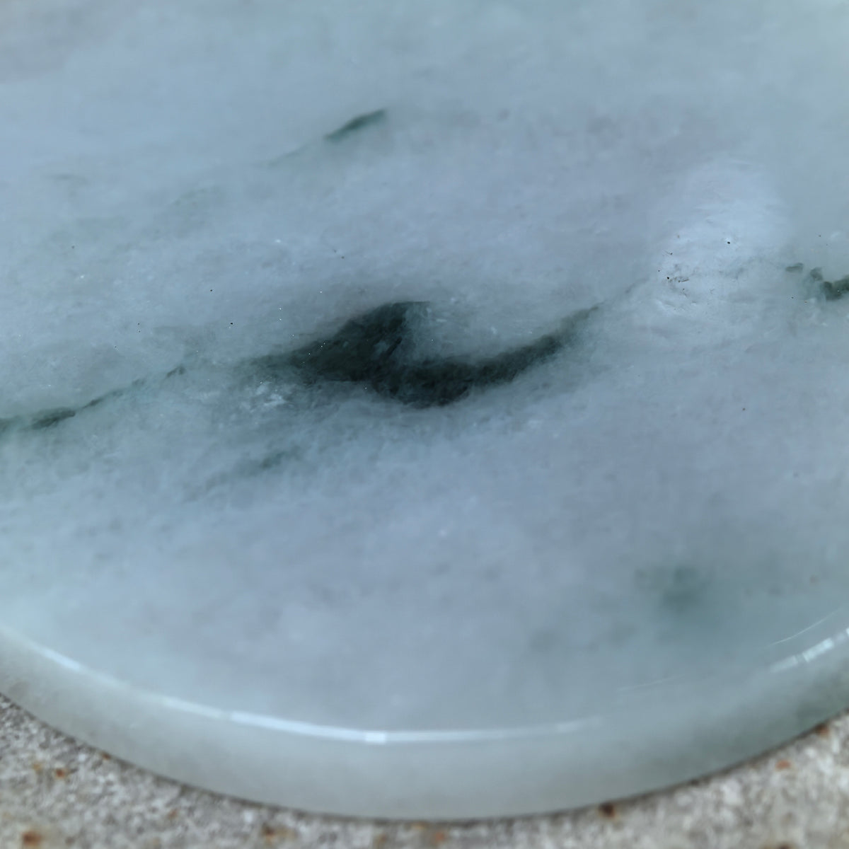 Fine Glutinous White and Deep Green Jadeite Round Plain Plaque Pendant