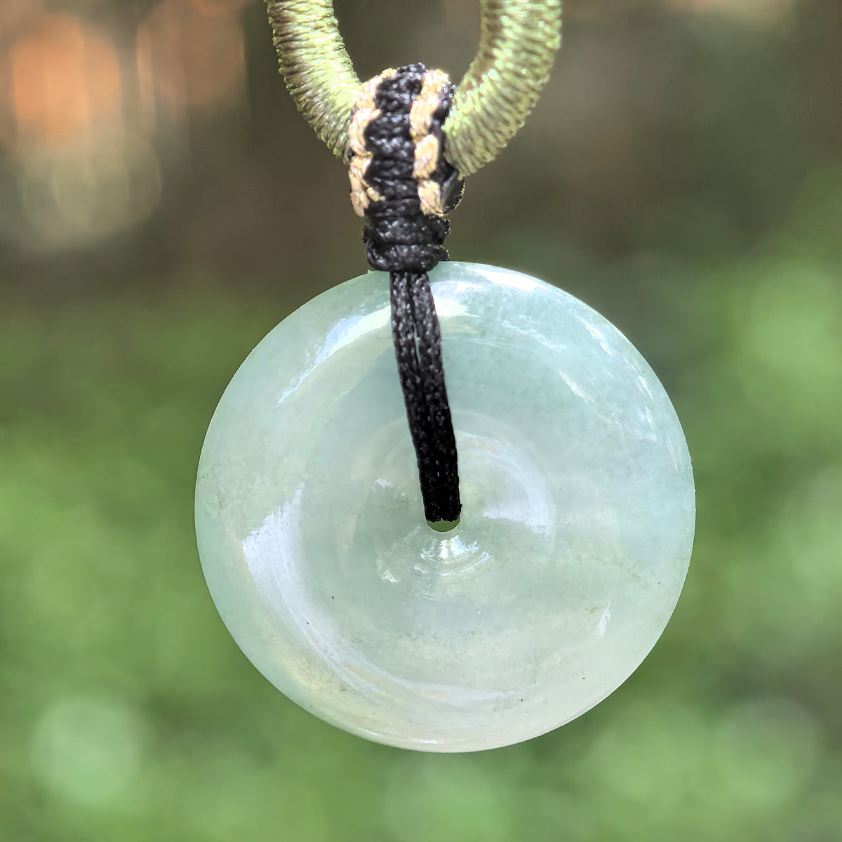 Icy Glutinous Muted Gray-Green Jadeite Peace Pendant