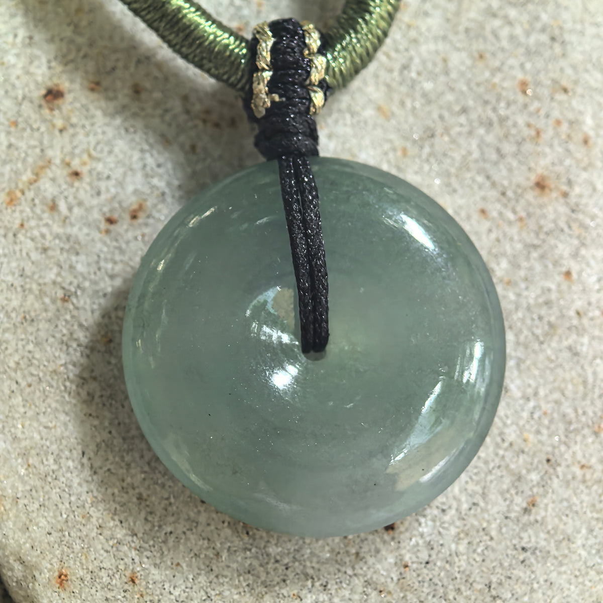 Icy Glutinous Muted Gray-Green Jadeite Peace Pendant