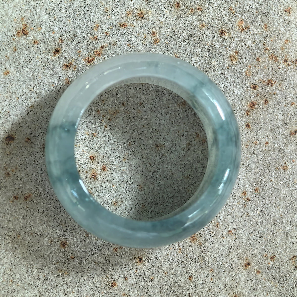 Icy Glutinous Green Floating Flower Wide Jadeite Ring Band -US7