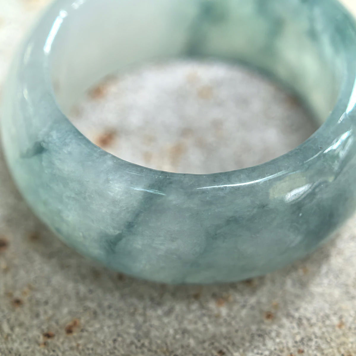 Icy Glutinous Green Floating Flower Wide Jadeite Ring Band -US7