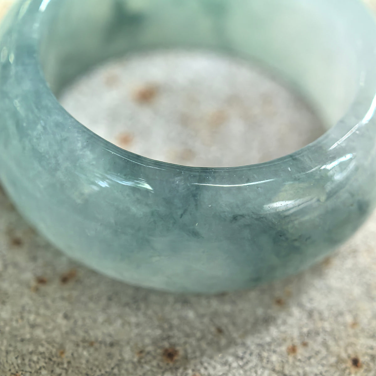Icy Glutinous Green Floating Flower Wide Jadeite Ring Band -US7