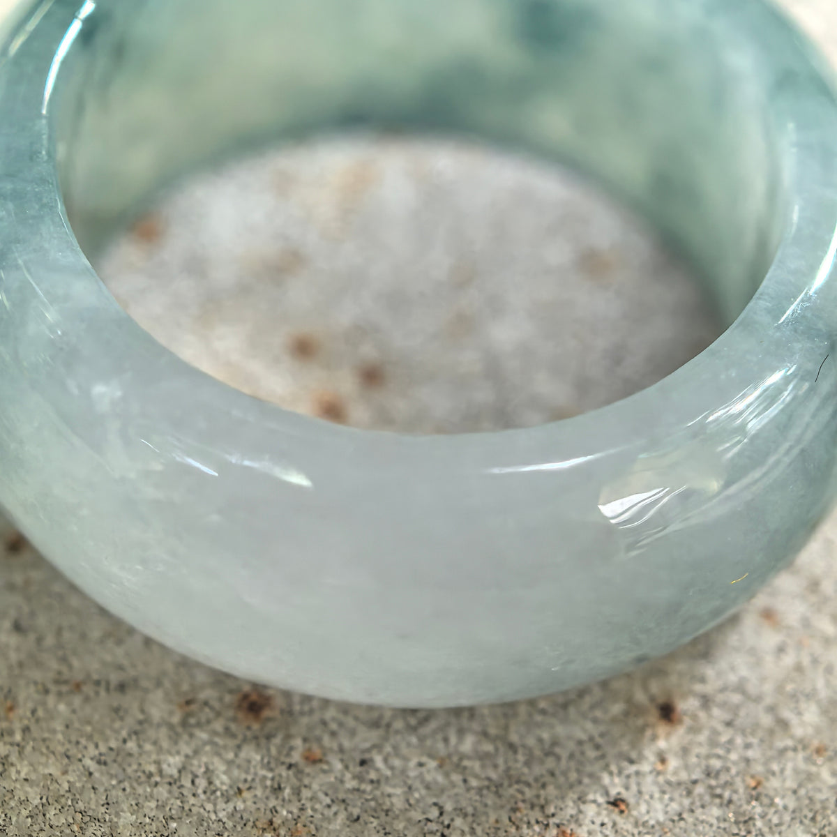 Icy Glutinous Green Floating Flower Wide Jadeite Ring Band -US7