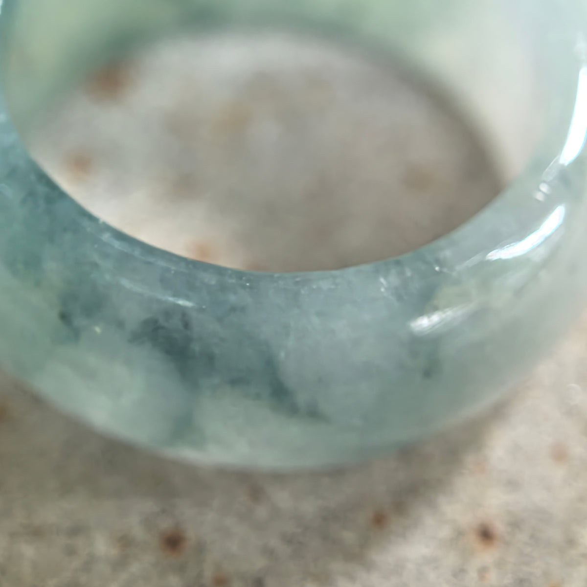 Icy Glutinous Green Floating Flower Wide Jadeite Ring Band -US7