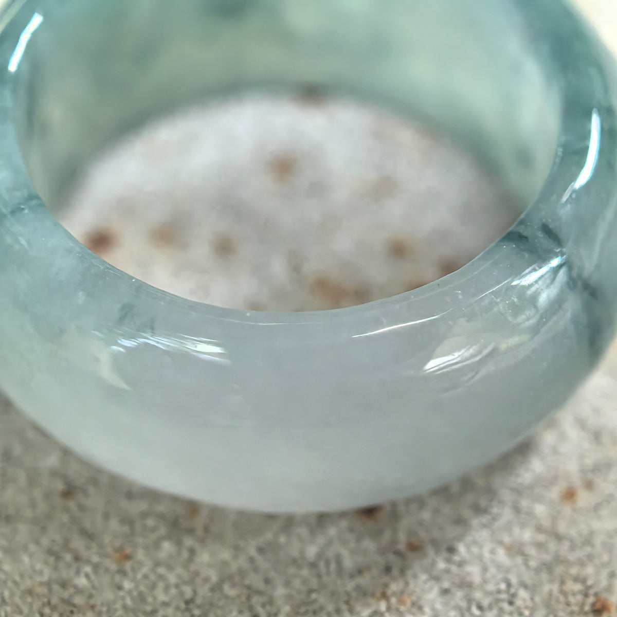 Icy Glutinous Green Floating Flower Wide Jadeite Ring Band -US7