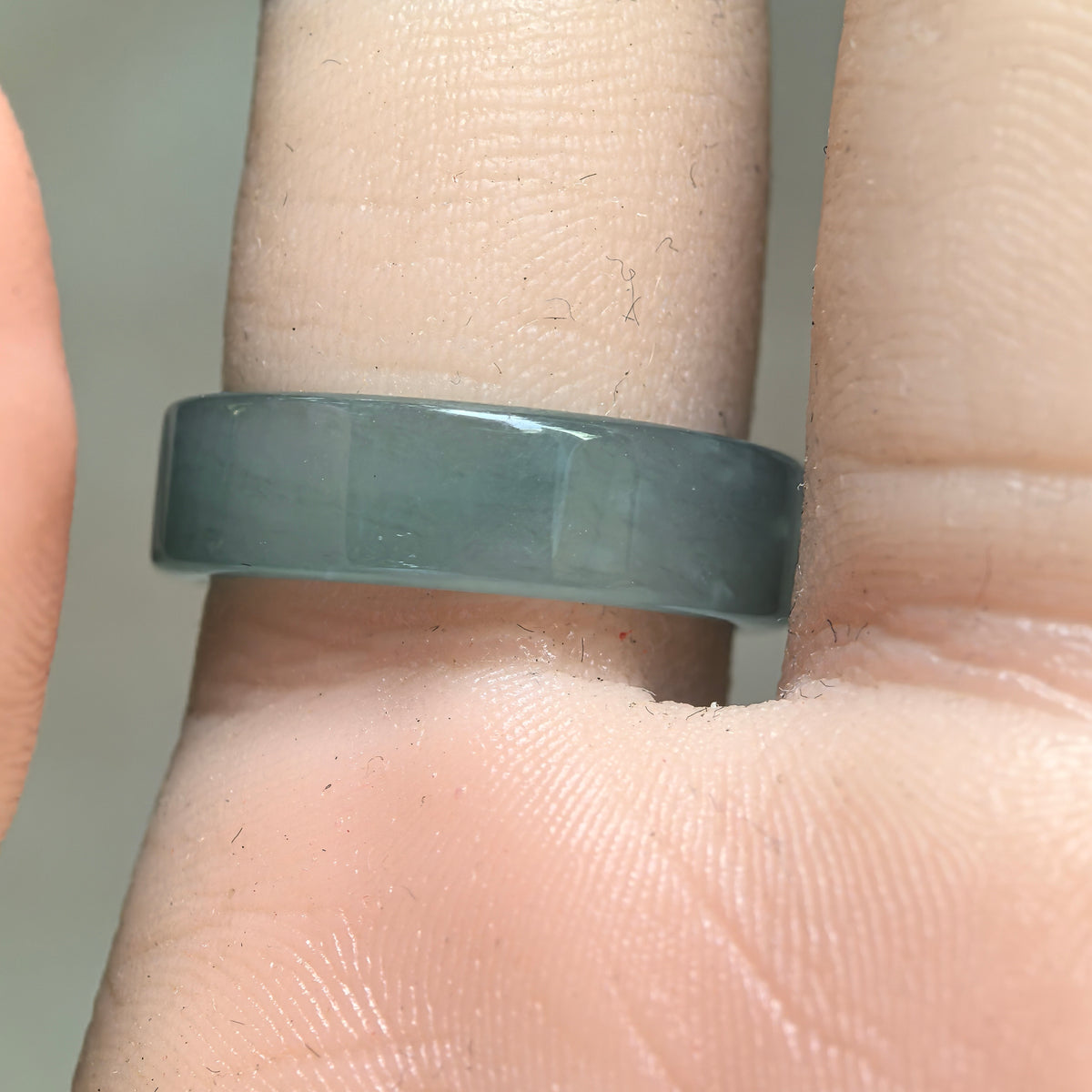 Icy Glutinous Green Straight-Cut Jadeite Ring Band -US7
