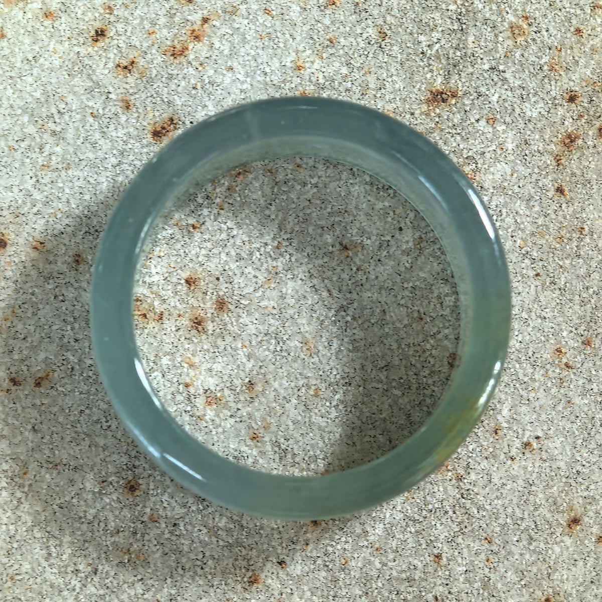 Icy Glutinous Green Straight-Cut Jadeite Ring Band -US7