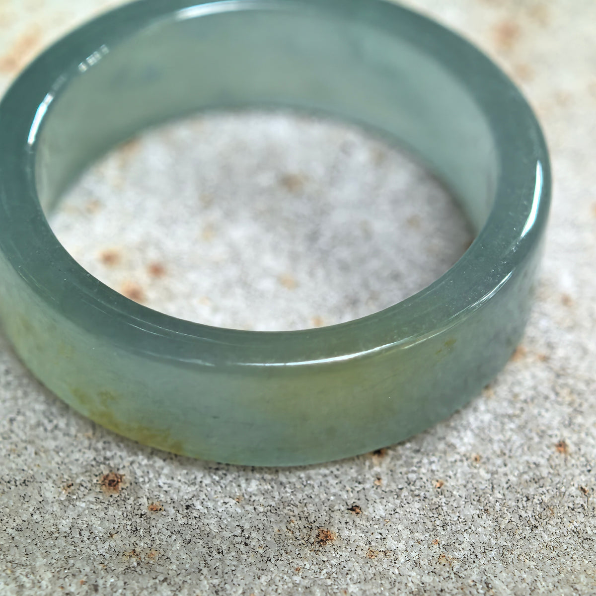 Icy Glutinous Green Straight-Cut Jadeite Ring Band -US7
