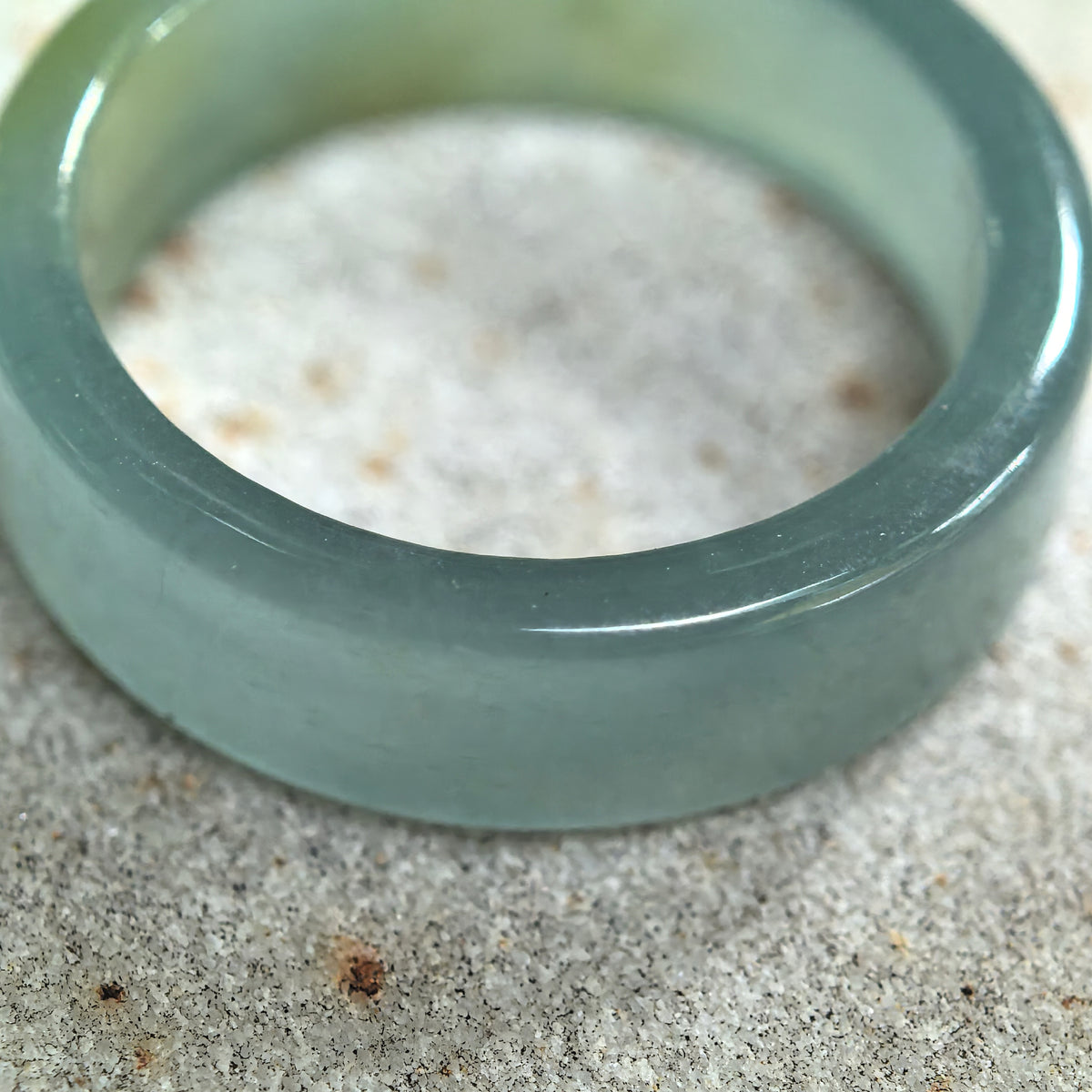 Icy Glutinous Green Straight-Cut Jadeite Ring Band -US7