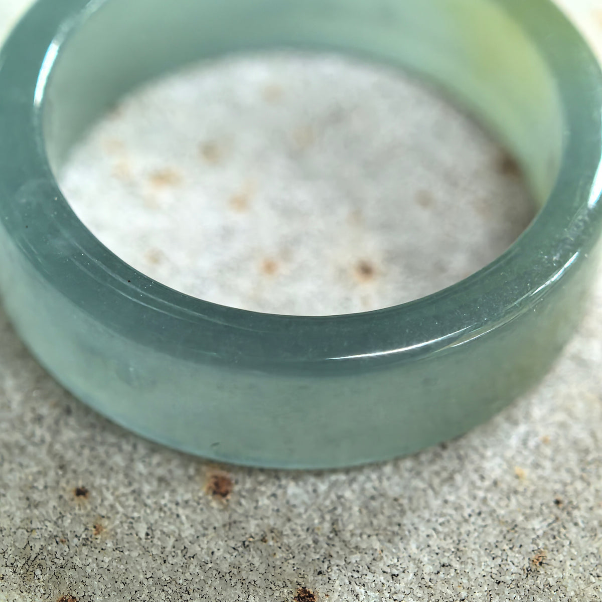 Icy Glutinous Green Straight-Cut Jadeite Ring Band -US7