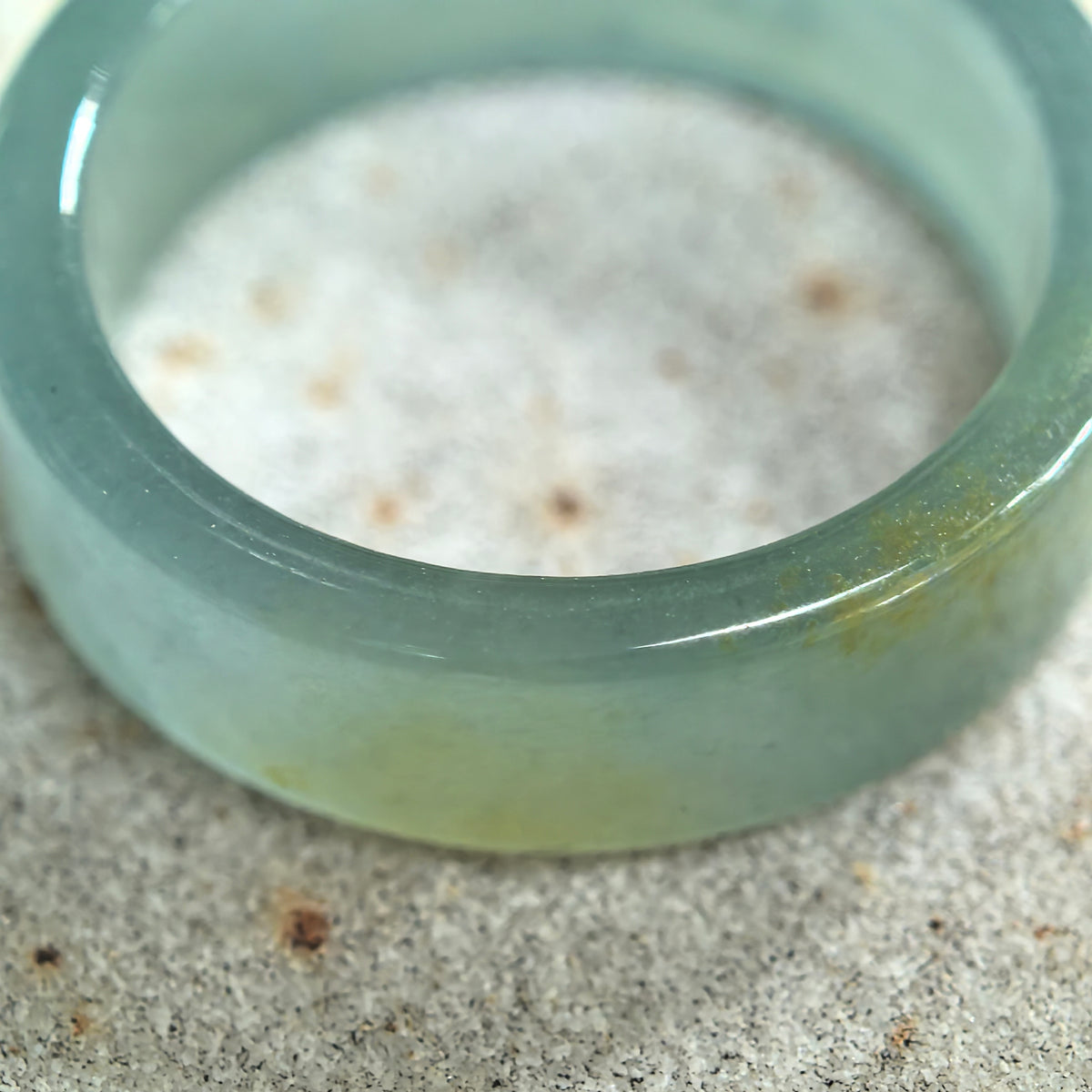 Icy Glutinous Green Straight-Cut Jadeite Ring Band -US7