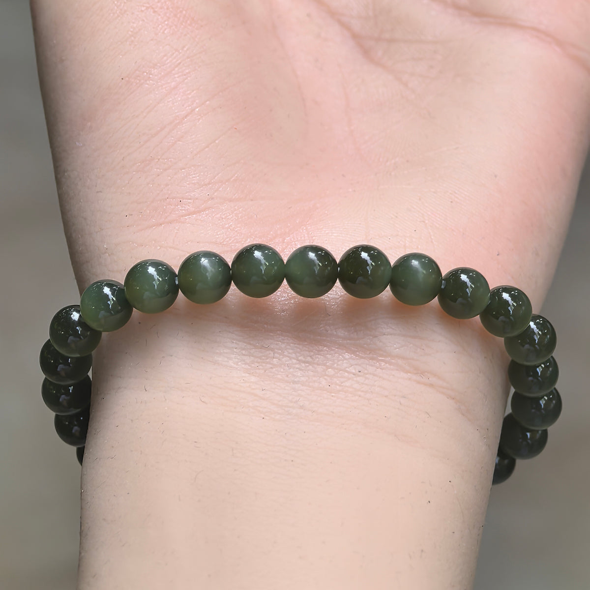 Deep Green Bead Nephrite Bracelet -6mm