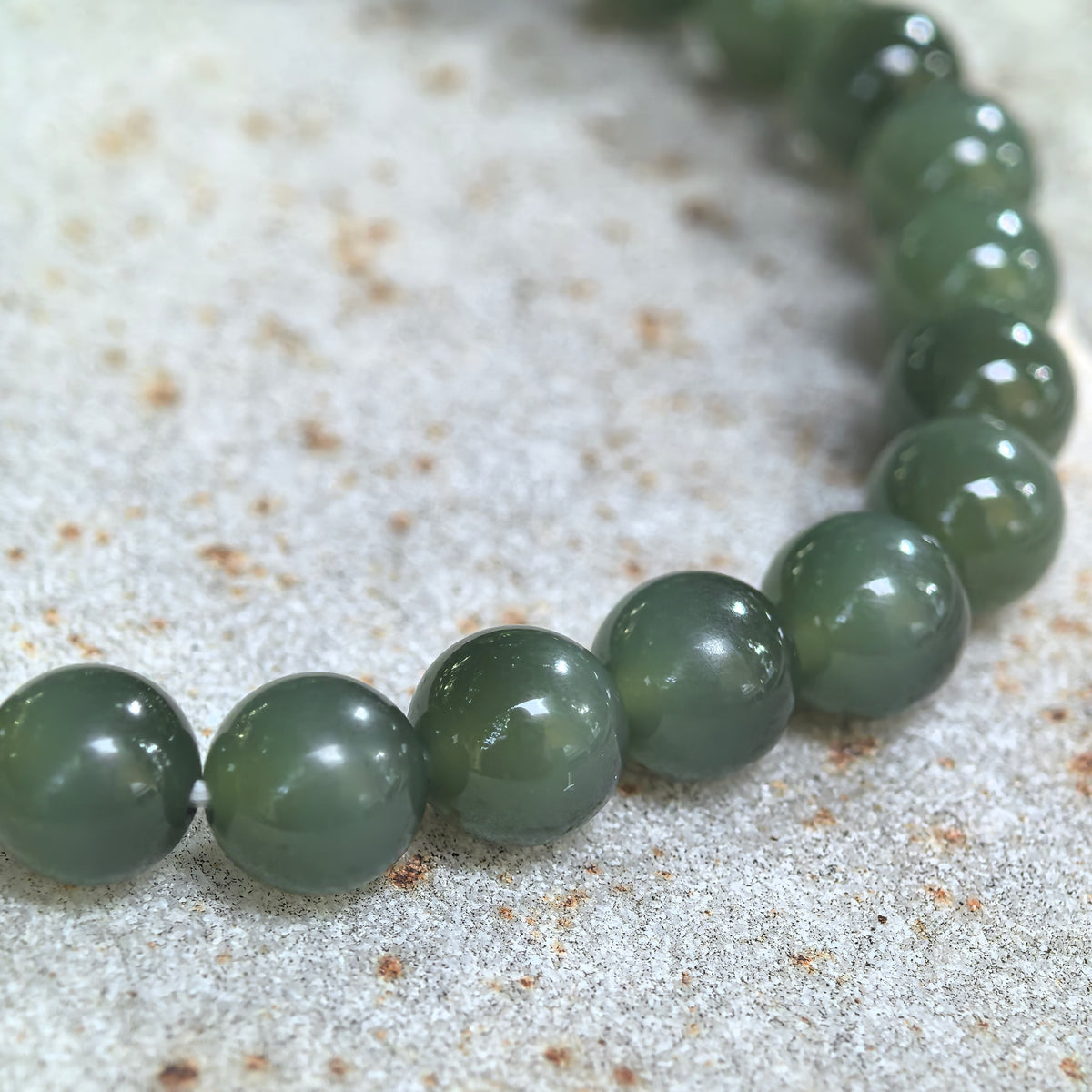 Deep Green Bead Nephrite Bracelet -6mm