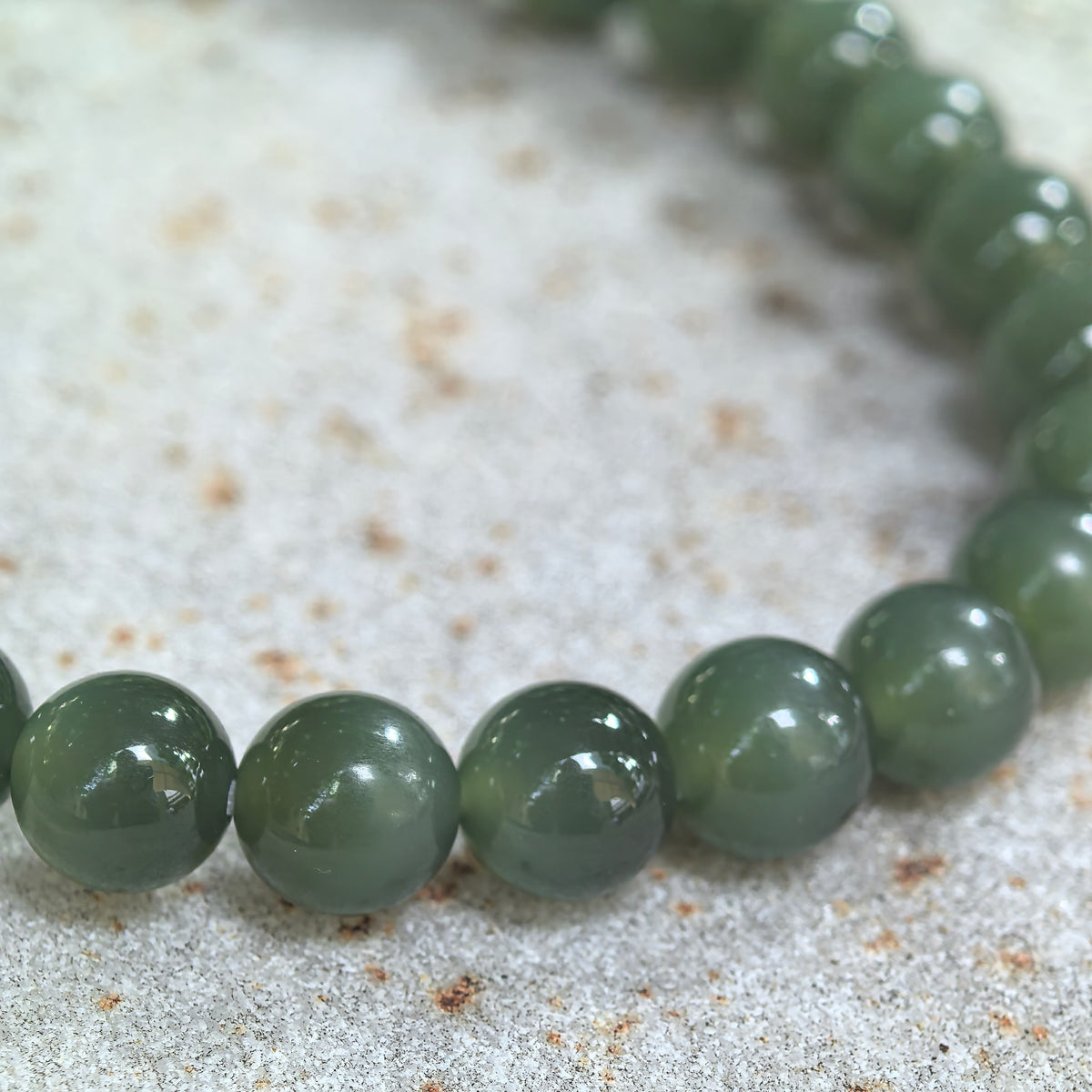 Deep Green Bead Nephrite Bracelet -6mm