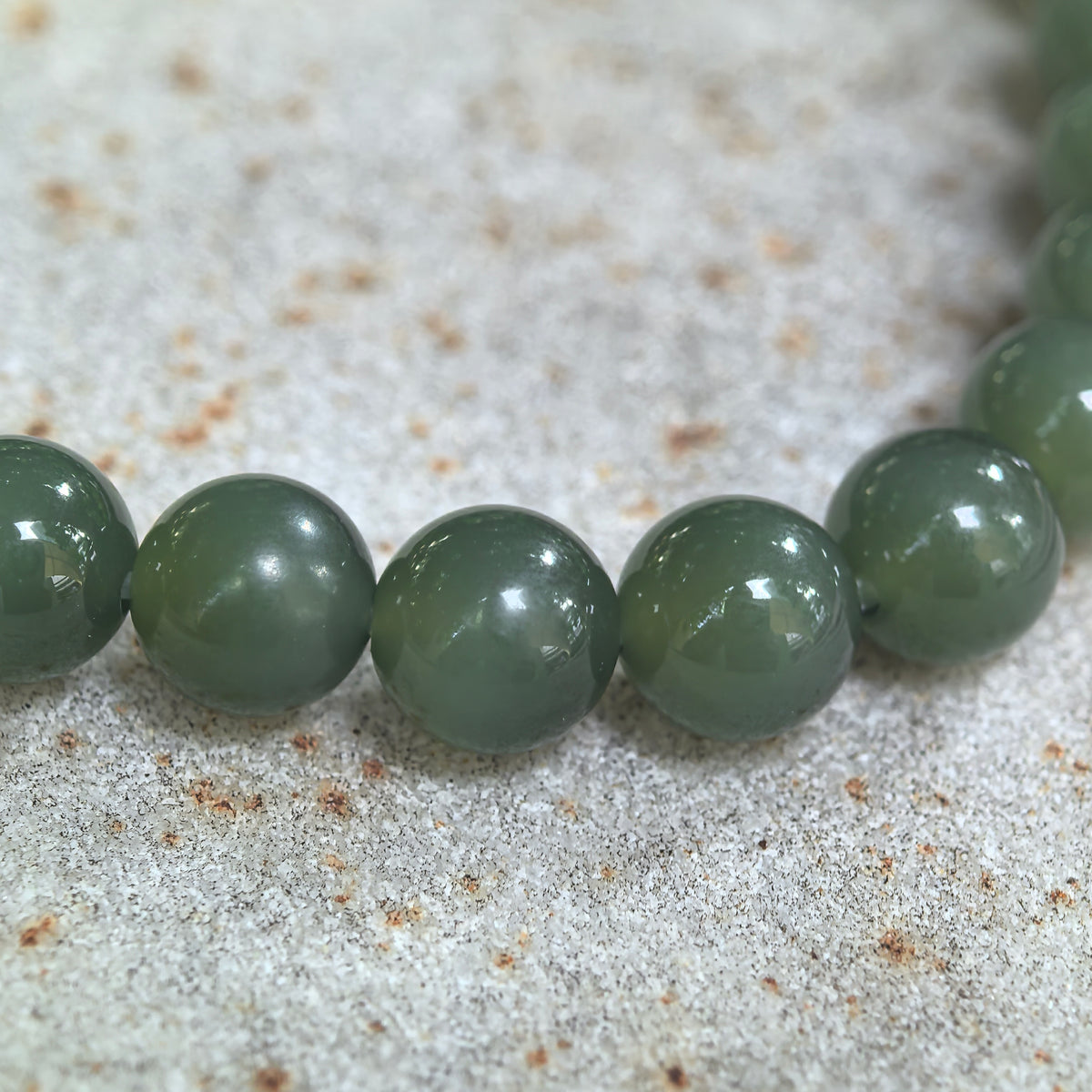 Deep Green Bead Nephrite Bracelet -6mm
