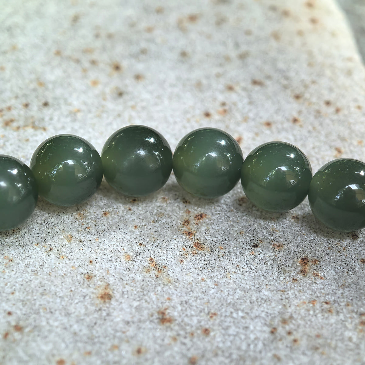 Deep Green Bead Nephrite Bracelet -6mm