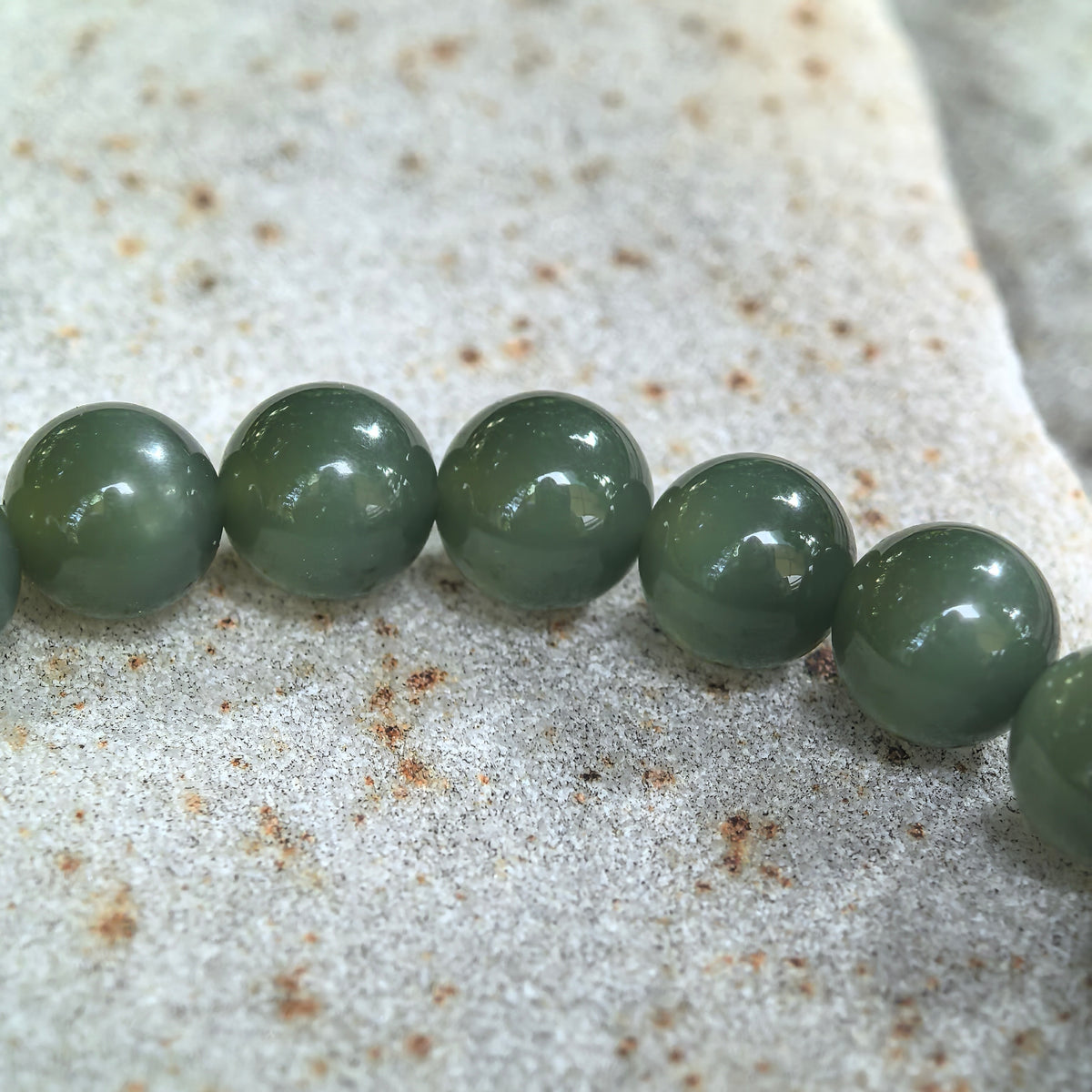 Deep Green Bead Nephrite Bracelet -6mm