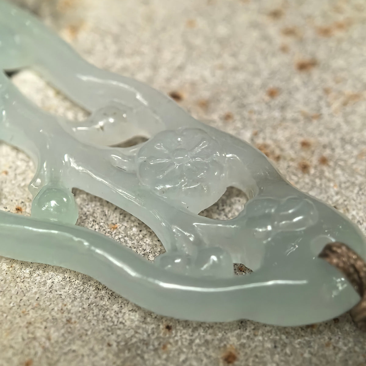 Icy Glutinous Pale Green Openwork Plum Blossom Jadeite Pendant