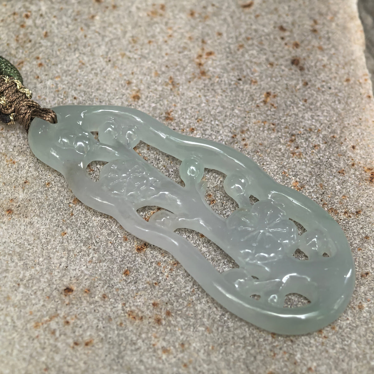 Icy Glutinous Pale Green Openwork Plum Blossom Jadeite Pendant