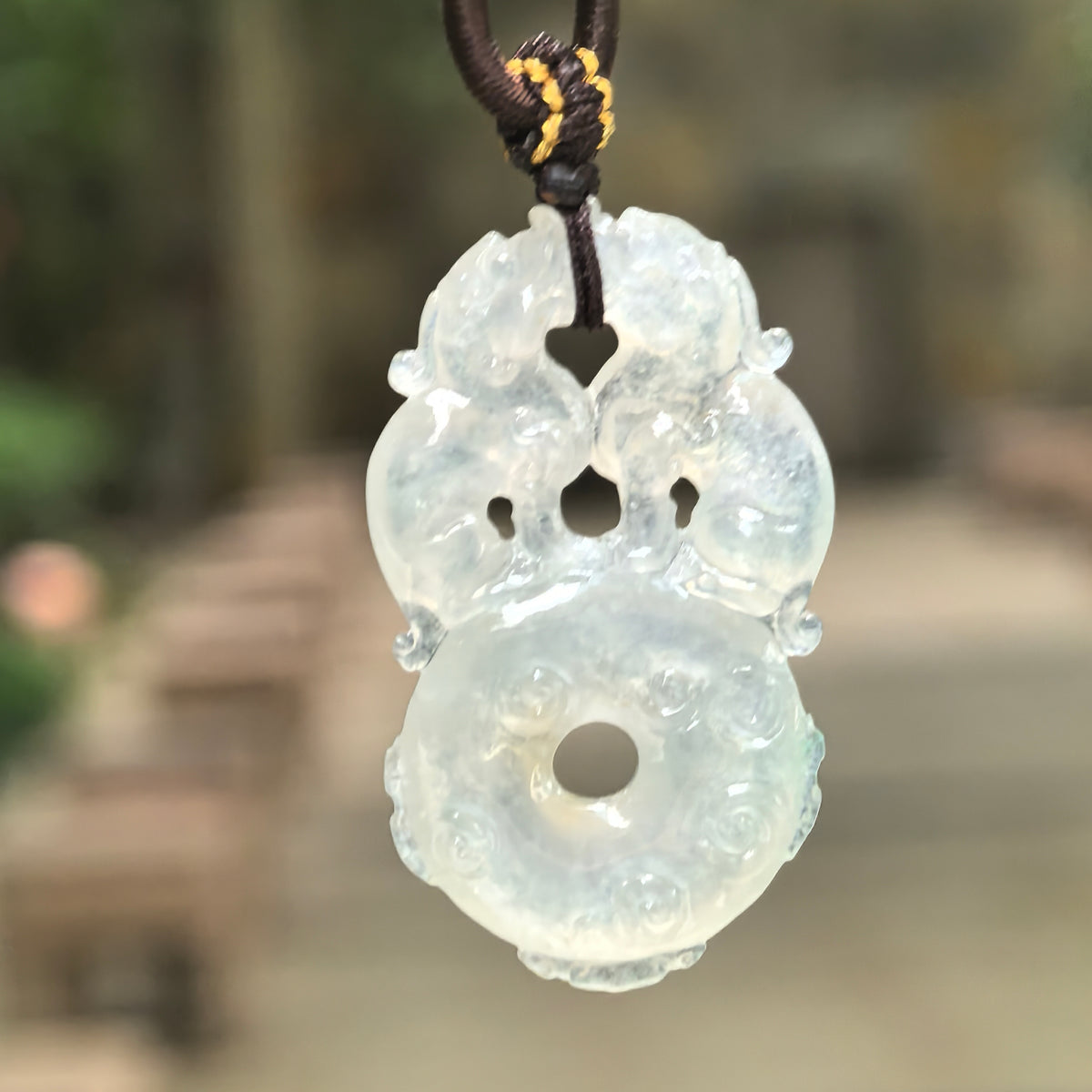 Icy Glutinous Pale Green Double Pixiu Jadeite Peace Pendant
