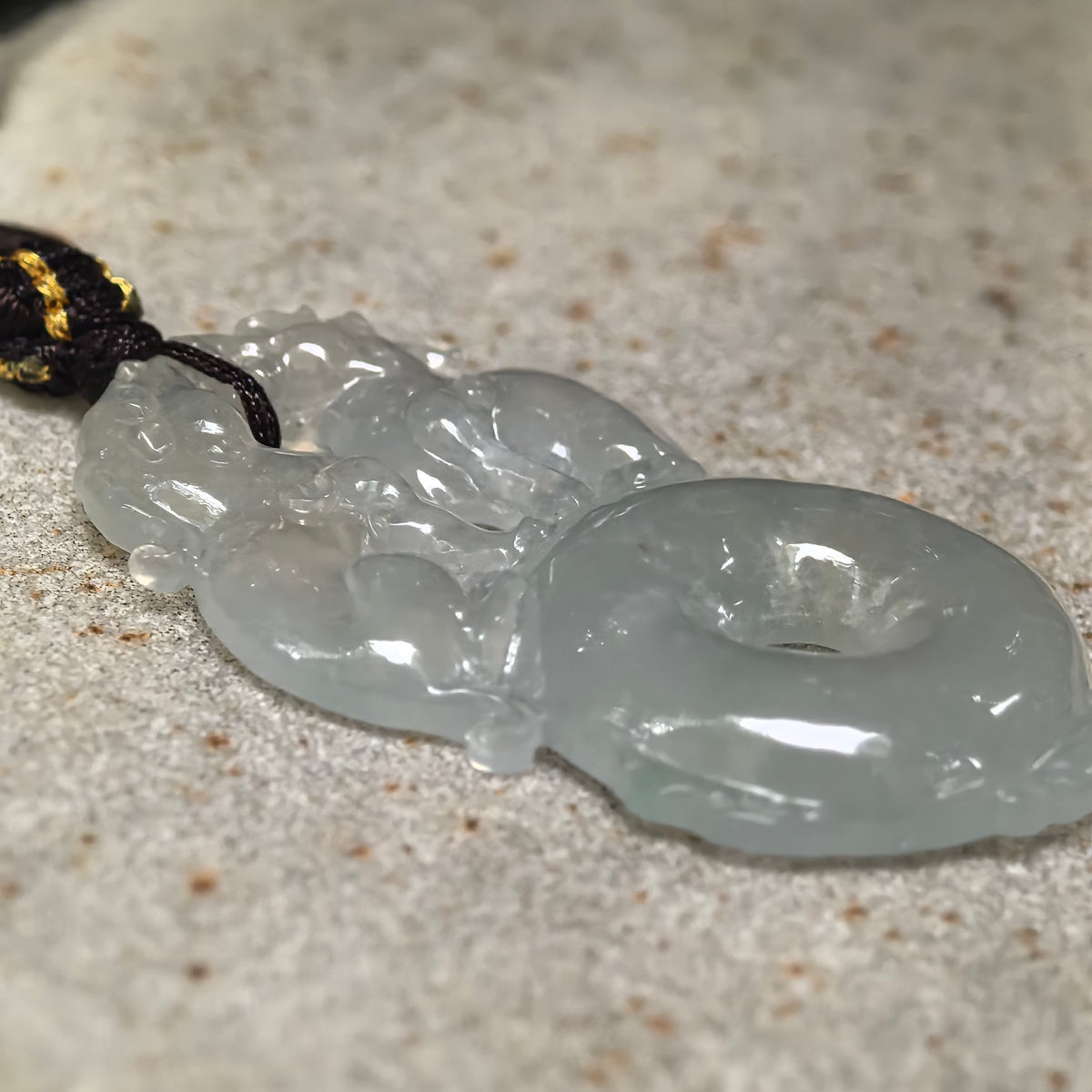 Icy Glutinous Pale Green Double Pixiu Jadeite Peace Pendant