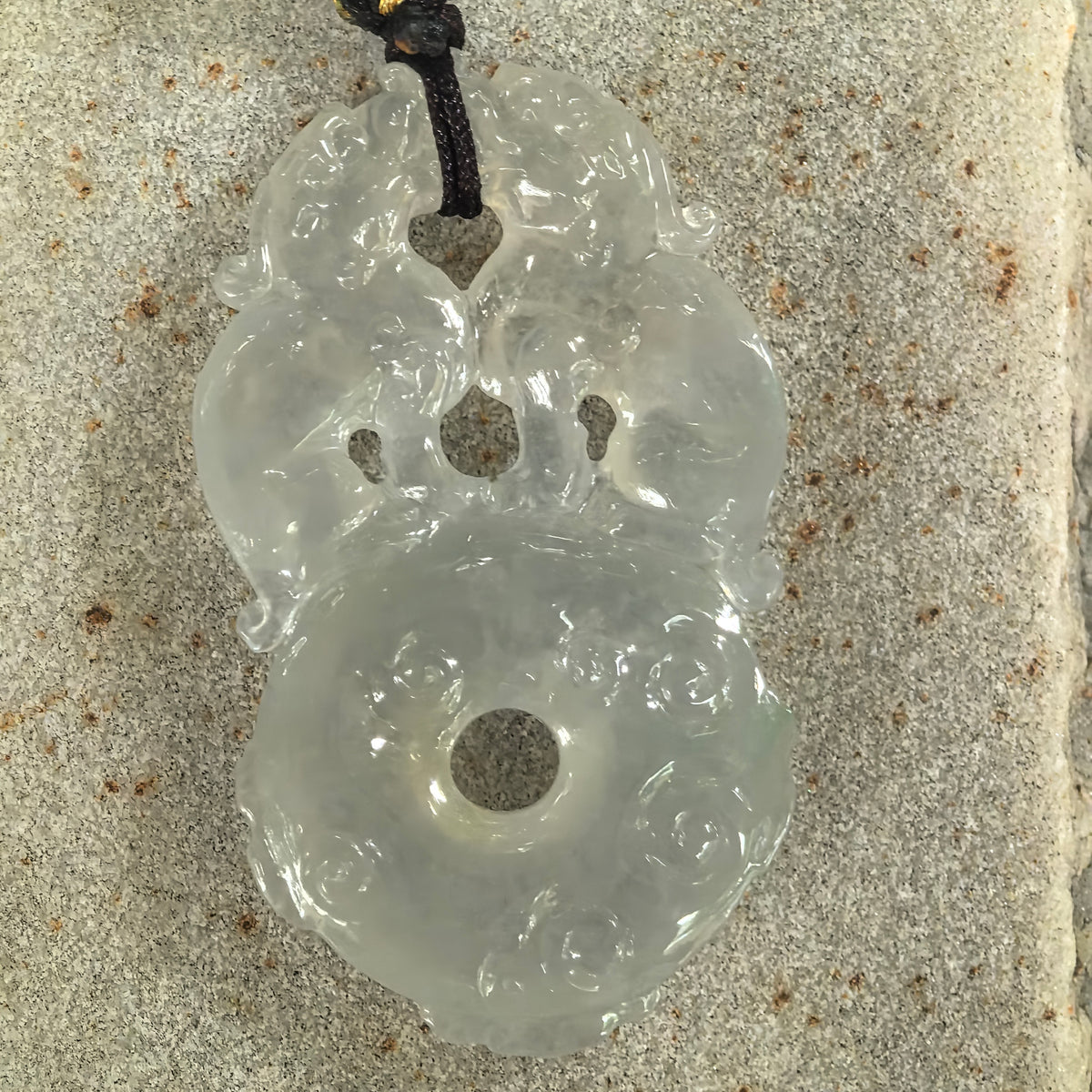 Icy Glutinous Pale Green Double Pixiu Jadeite Peace Pendant