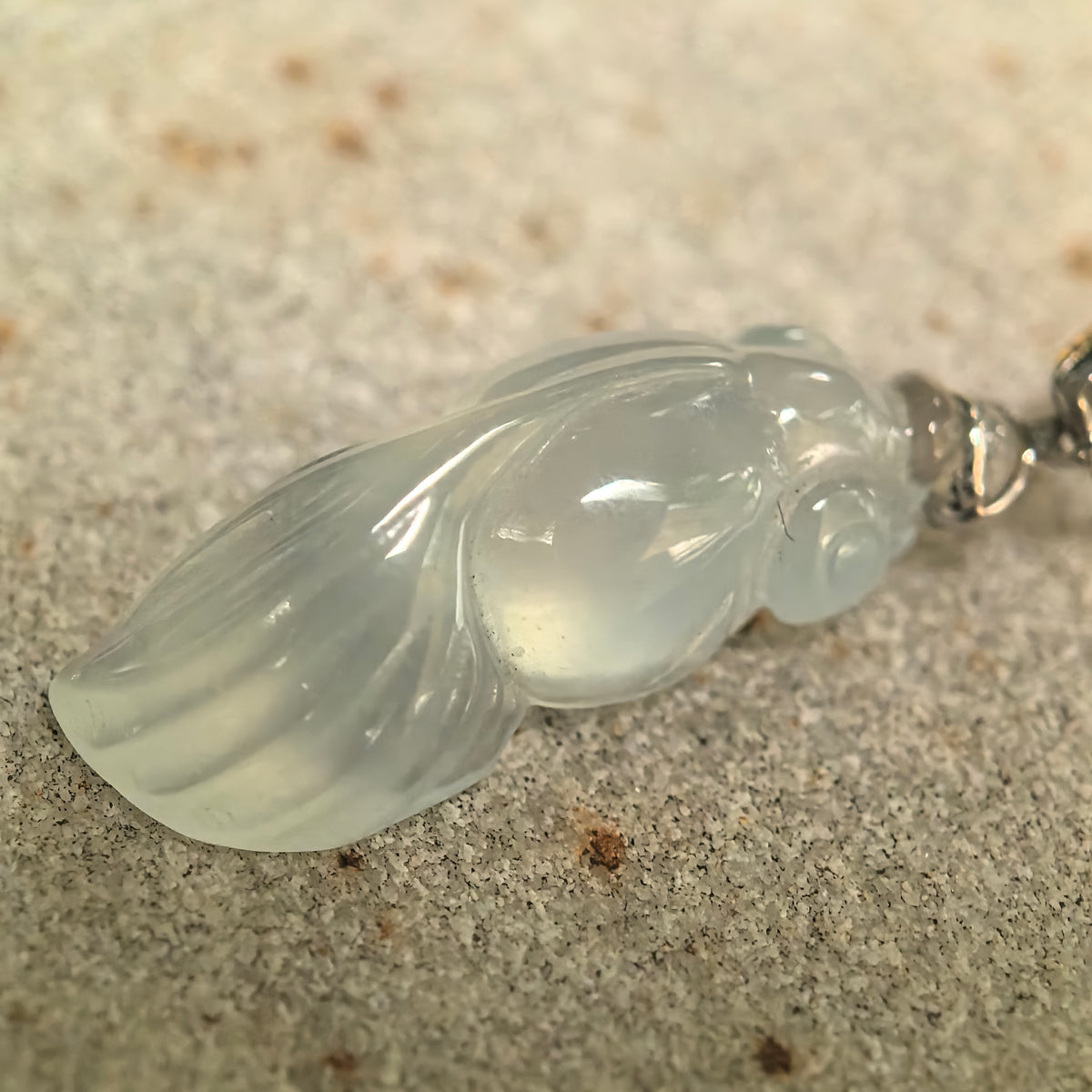 Icy Translucent White Goldfish Jadeite Pendant with 18K Gold Bail