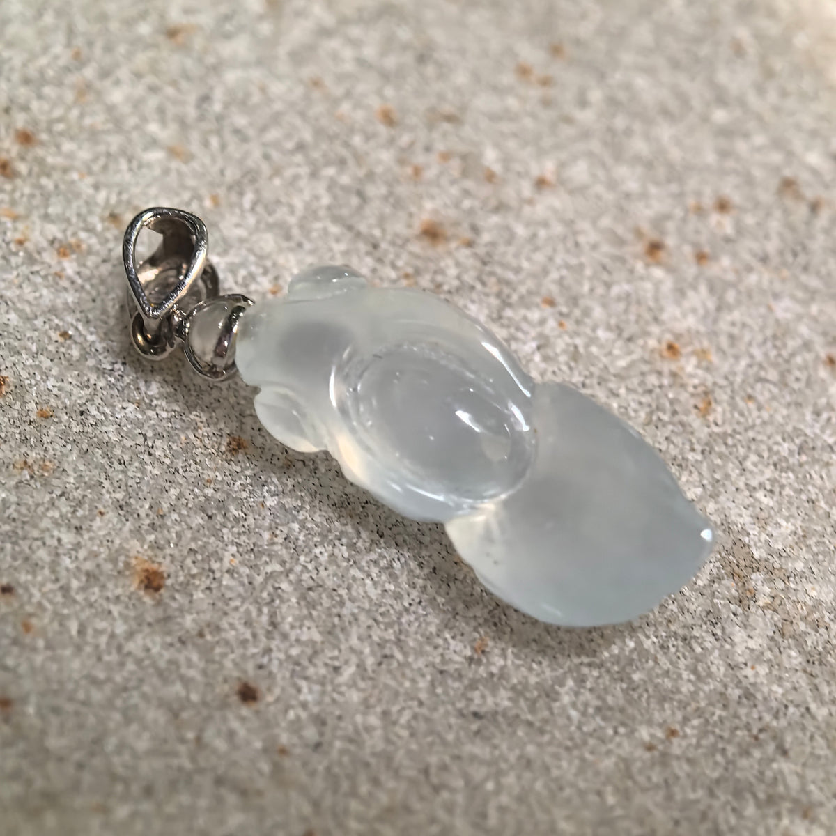 Icy Translucent White Goldfish Jadeite Pendant with 18K Gold Bail