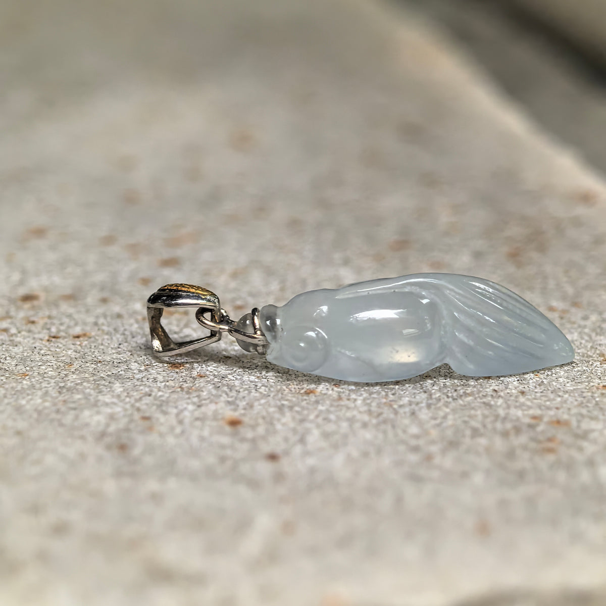 Icy Translucent White Goldfish Jadeite Pendant with 18K Gold Bail