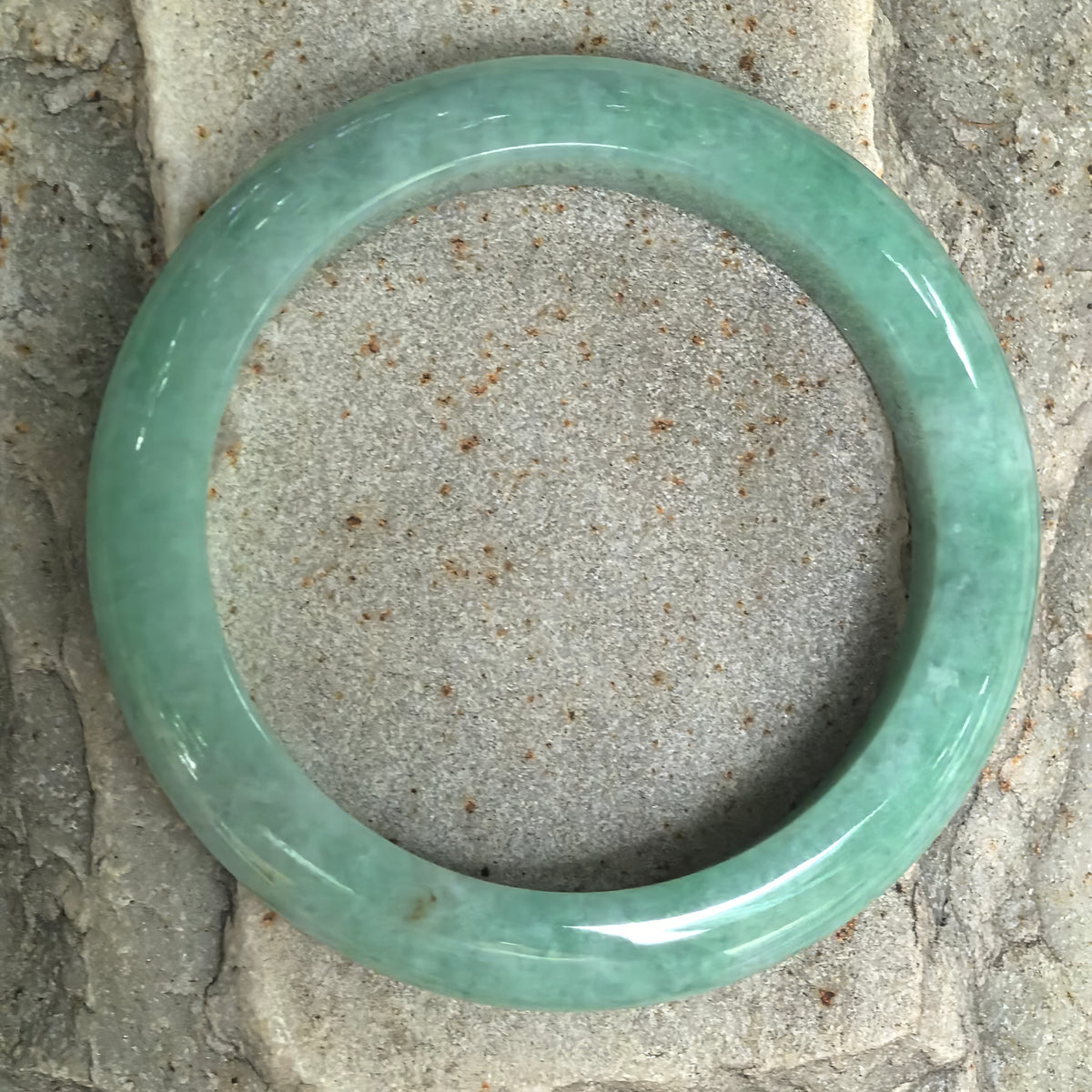 Glutinous Apple Green D-Shape Jadeite Bangle -55mm