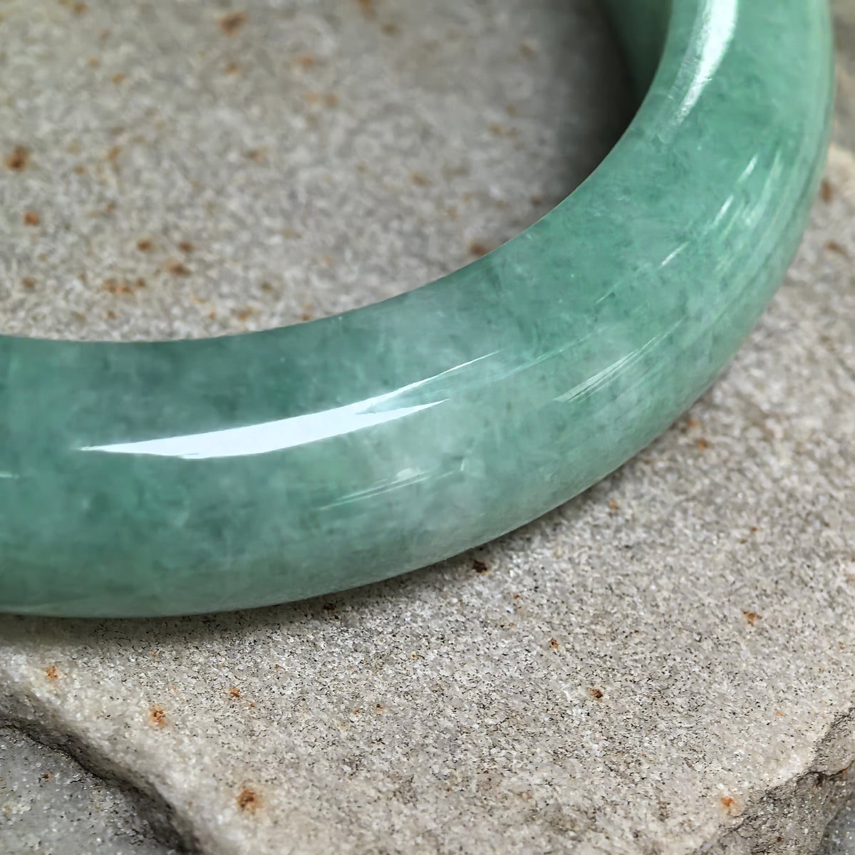 Glutinous Apple Green D-Shape Jadeite Bangle -55mm