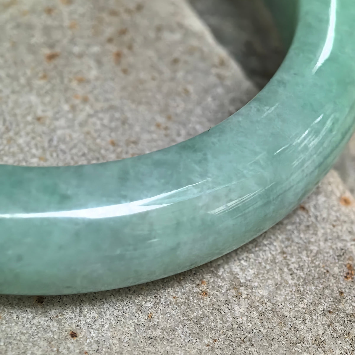 Glutinous Apple Green D-Shape Jadeite Bangle -55mm