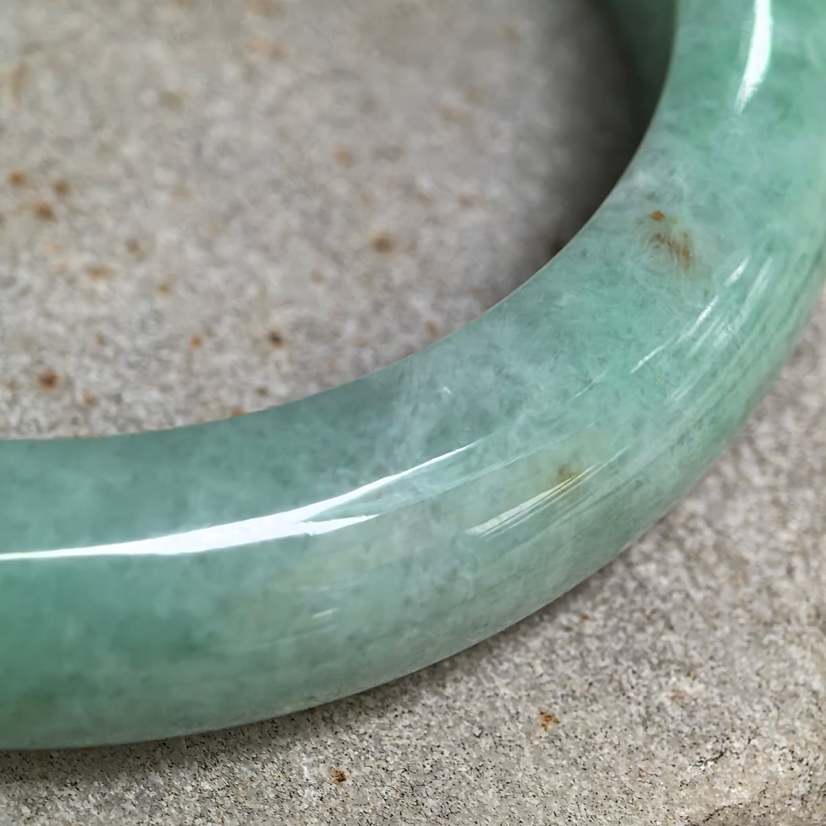 Glutinous Apple Green D-Shape Jadeite Bangle -55mm
