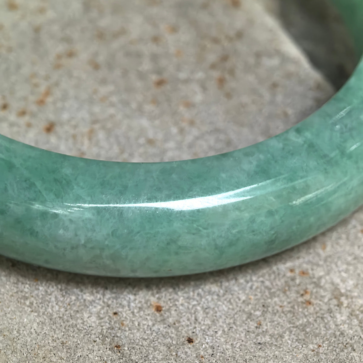 Glutinous Apple Green D-Shape Jadeite Bangle -55mm