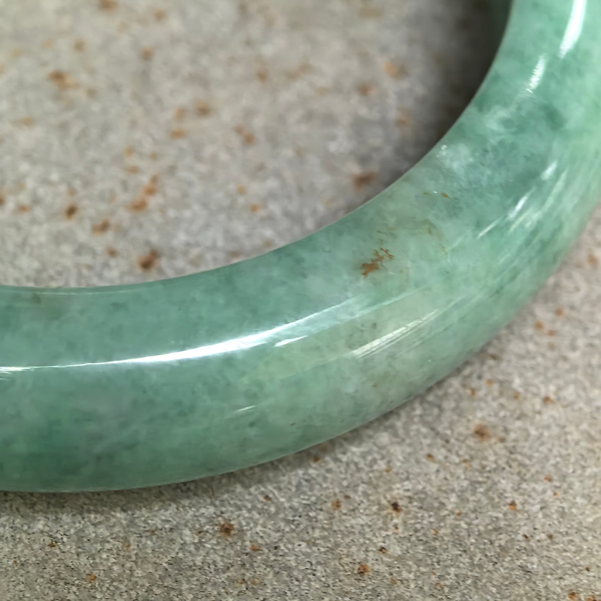 Glutinous Apple Green D-Shape Jadeite Bangle -55mm