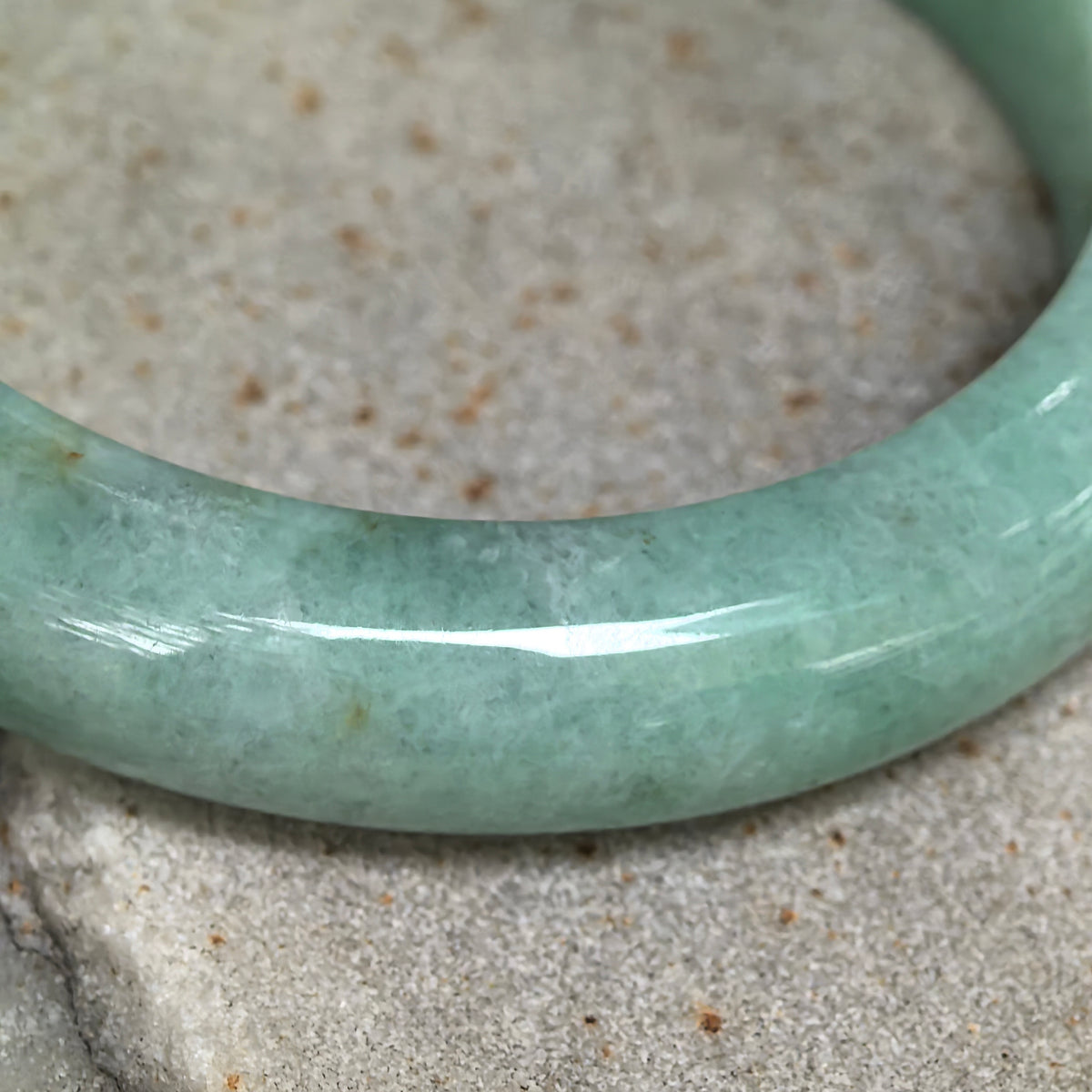 Glutinous Apple Green D-Shape Jadeite Bangle -55mm