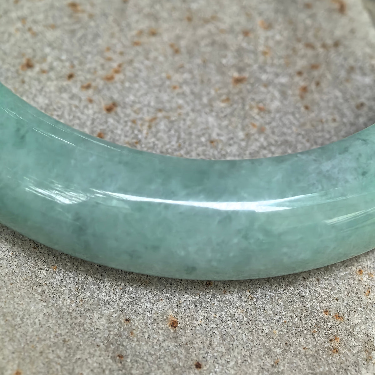Glutinous Apple Green D-Shape Jadeite Bangle -55mm