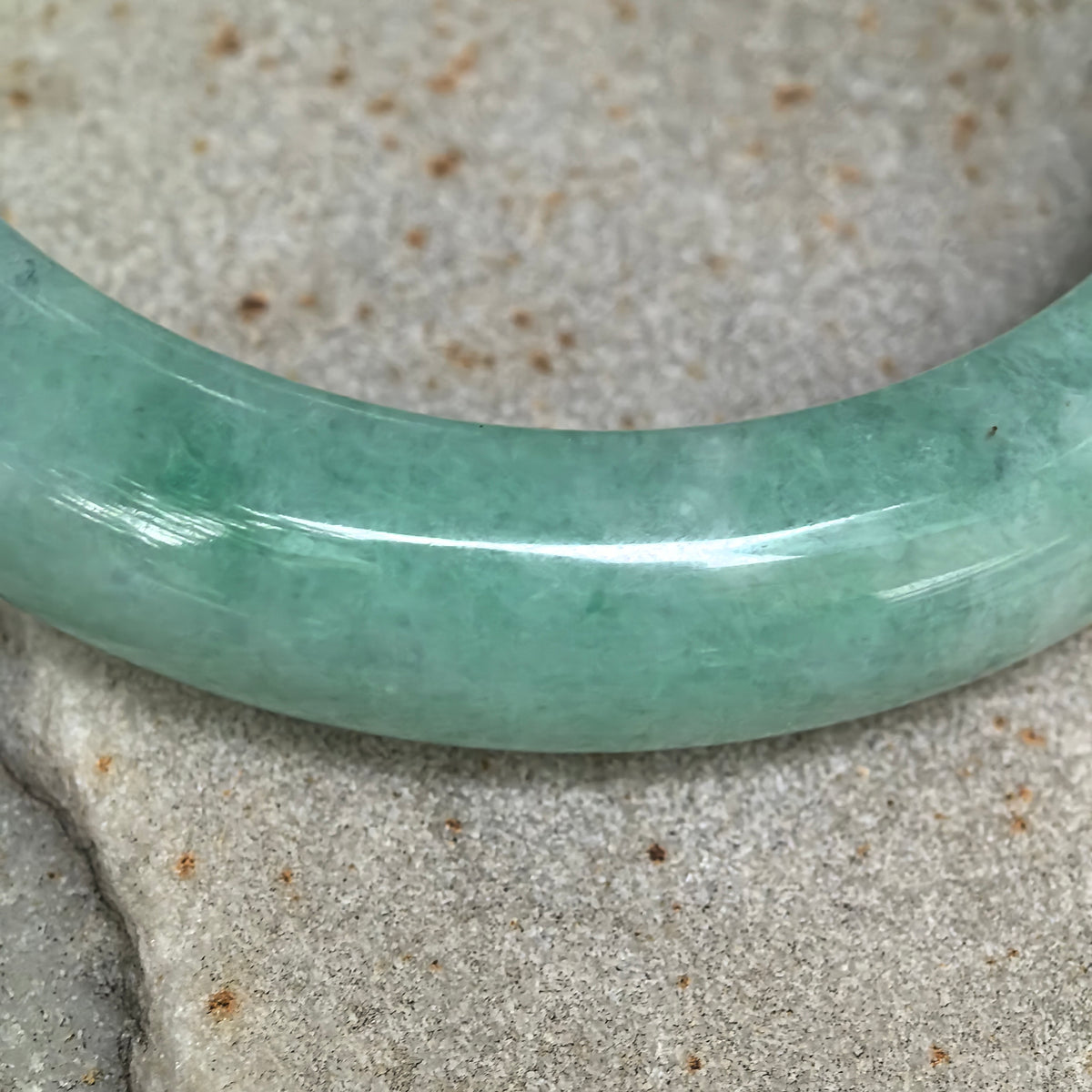 Glutinous Apple Green D-Shape Jadeite Bangle -55mm