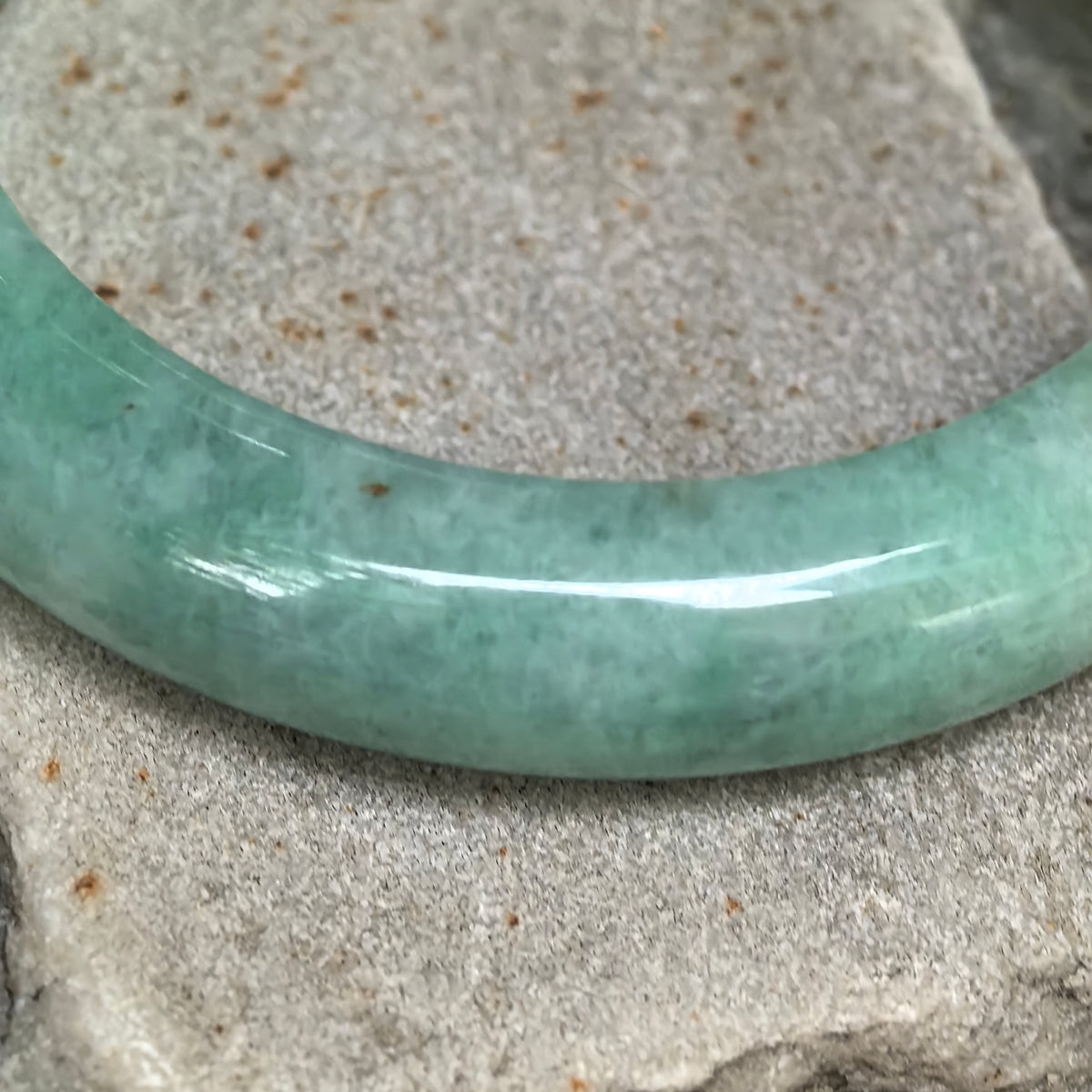 Glutinous Apple Green D-Shape Jadeite Bangle -55mm
