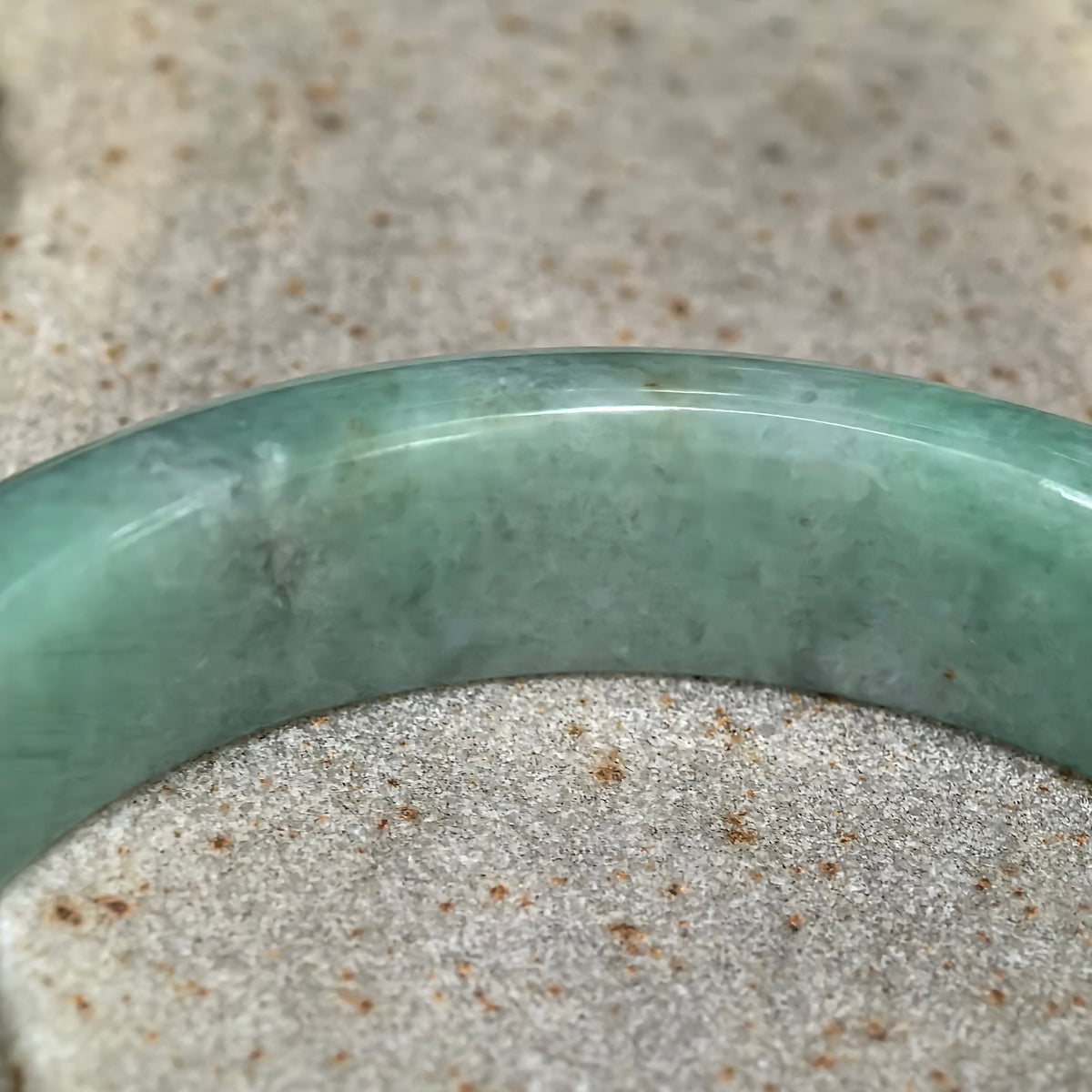 Glutinous Apple Green D-Shape Jadeite Bangle -55mm