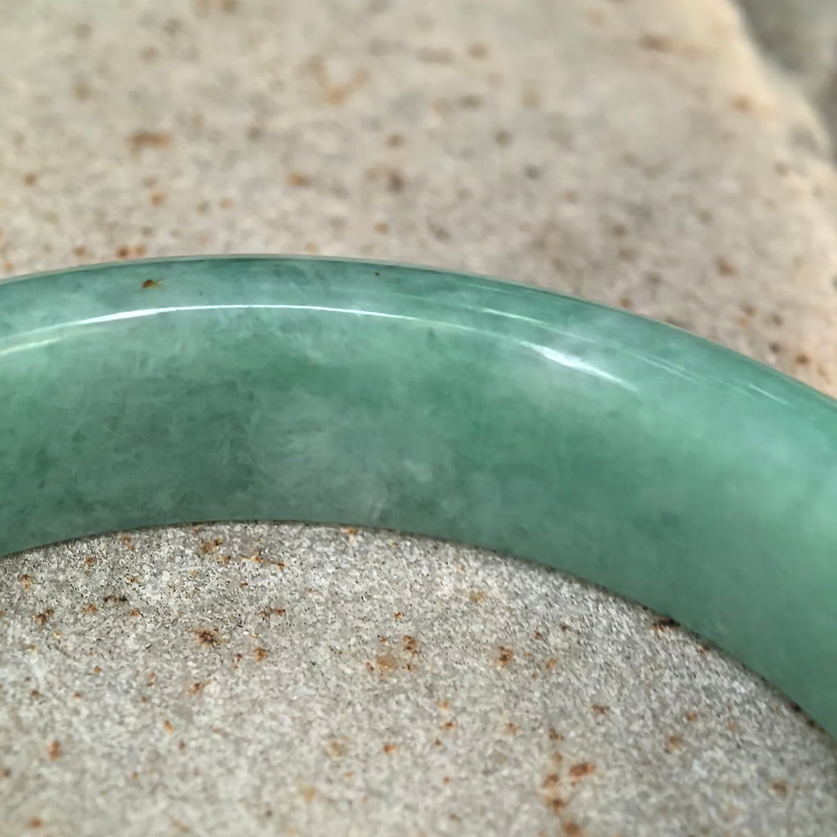 Glutinous Apple Green D-Shape Jadeite Bangle -55mm
