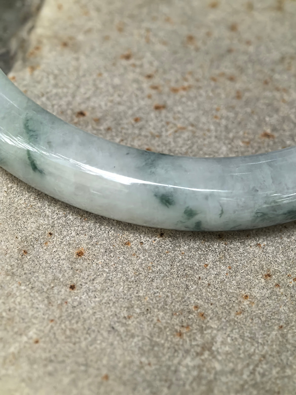 Glutinous Milky White and Deep Green Floating Flower Slim D-Shape Jadeite Bangle -55mm