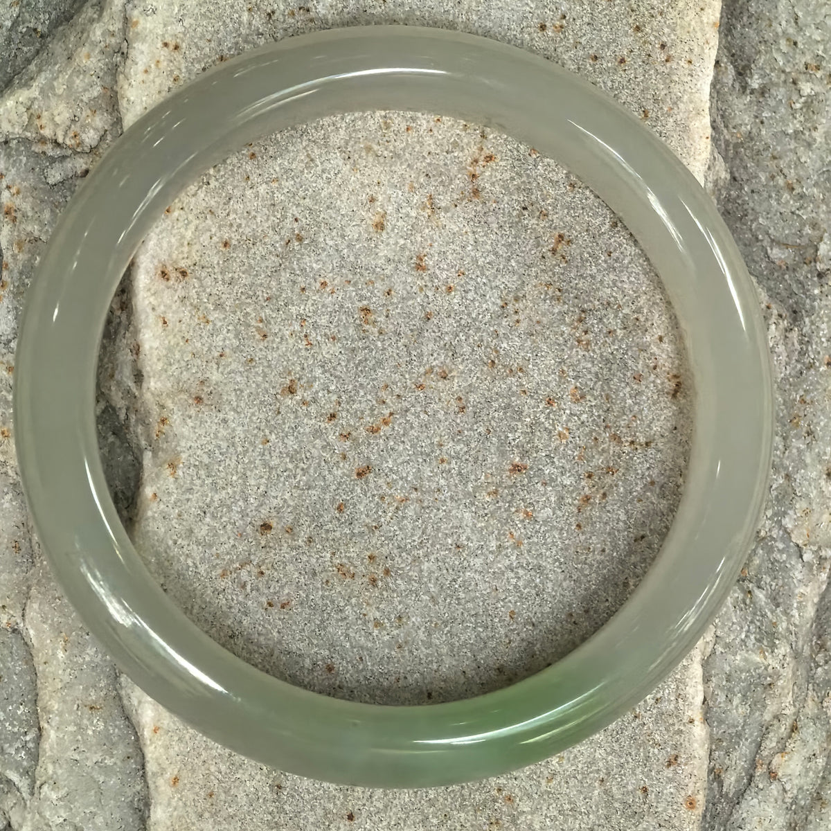 Greenish White D-Shape Nephrite Bangle -57mm