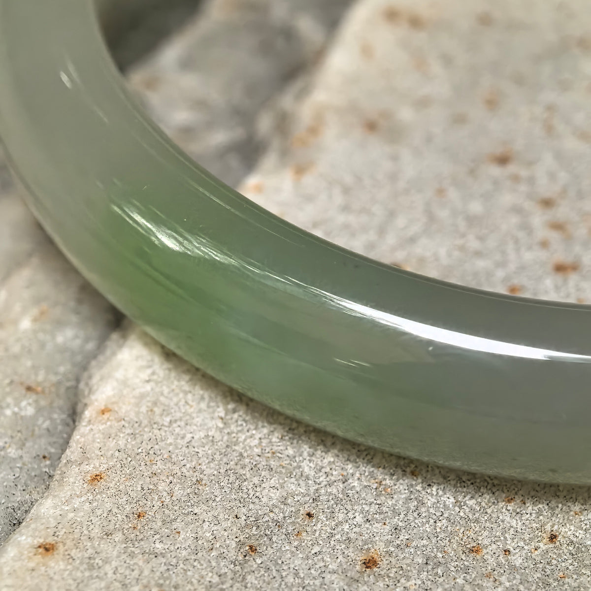 Greenish White D-Shape Nephrite Bangle -57mm