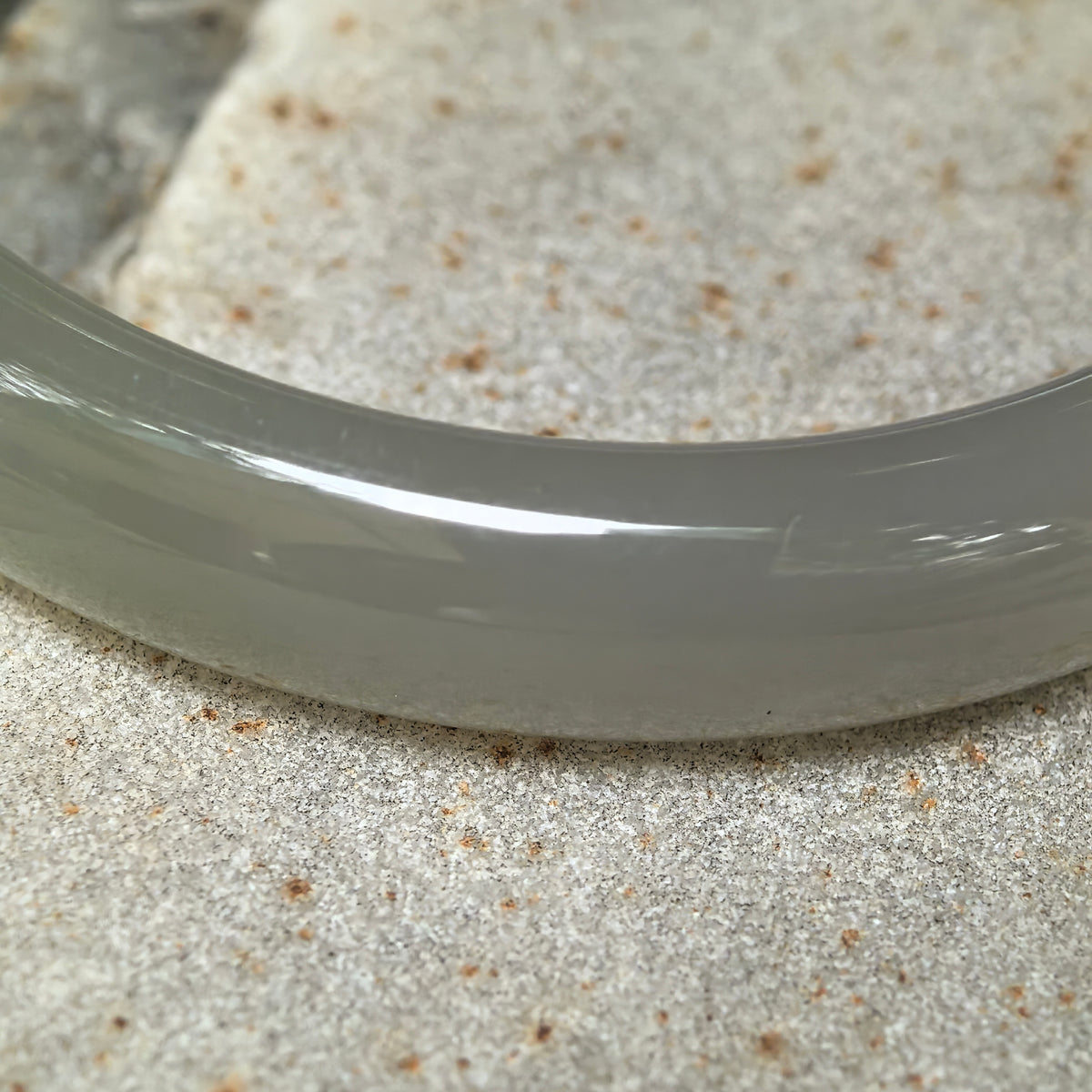 Greenish White D-Shape Nephrite Bangle -57mm